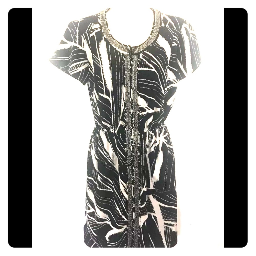 ALFANI Womens Dress Sz 4 Black White Geo Print